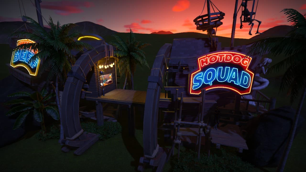 Pirate style double shipwreck merchandise stall+neon sign (two-way street) — Planet Coaster Workshop preview