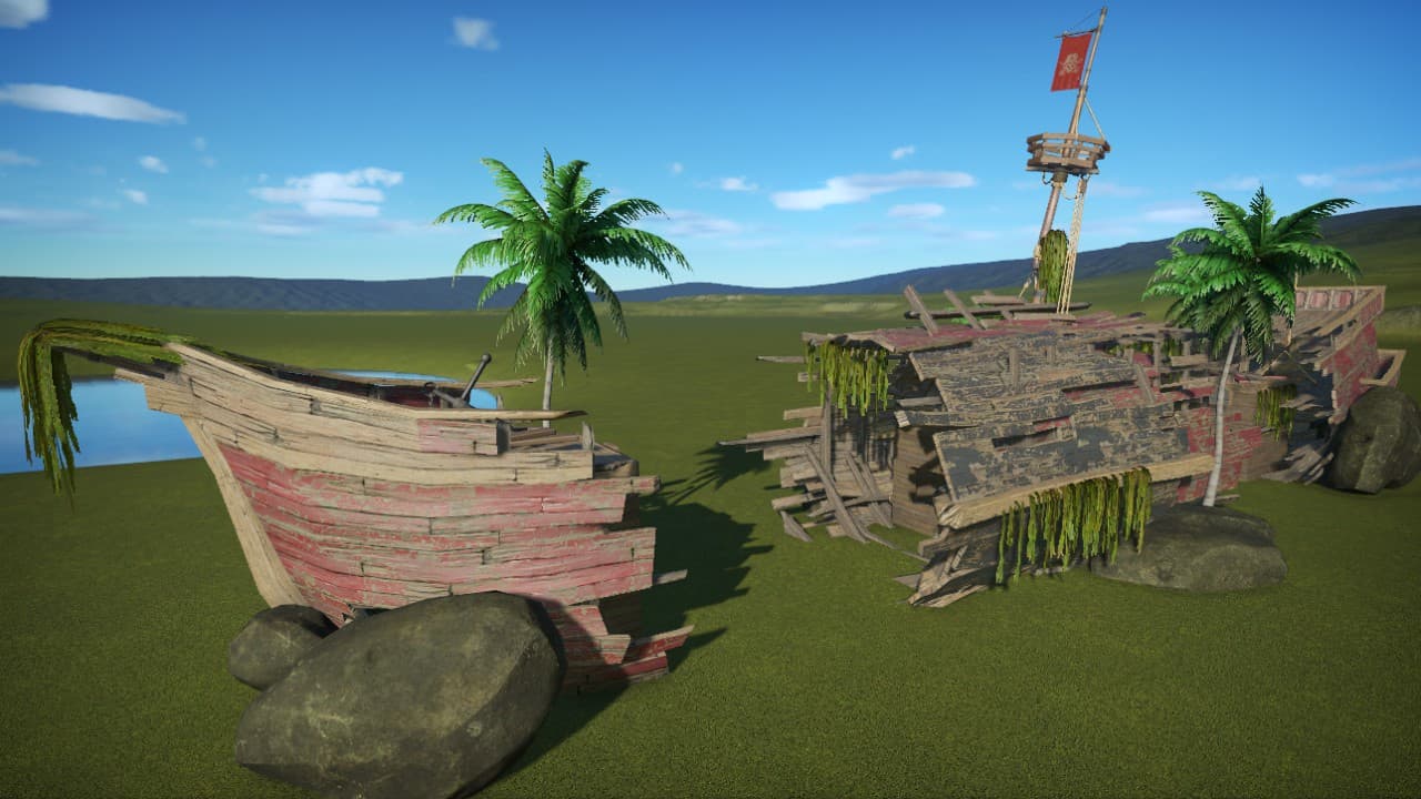 The shop with remains of a sunken ship (4 empty shops) — Planet Coaster Steam Workshop preview image