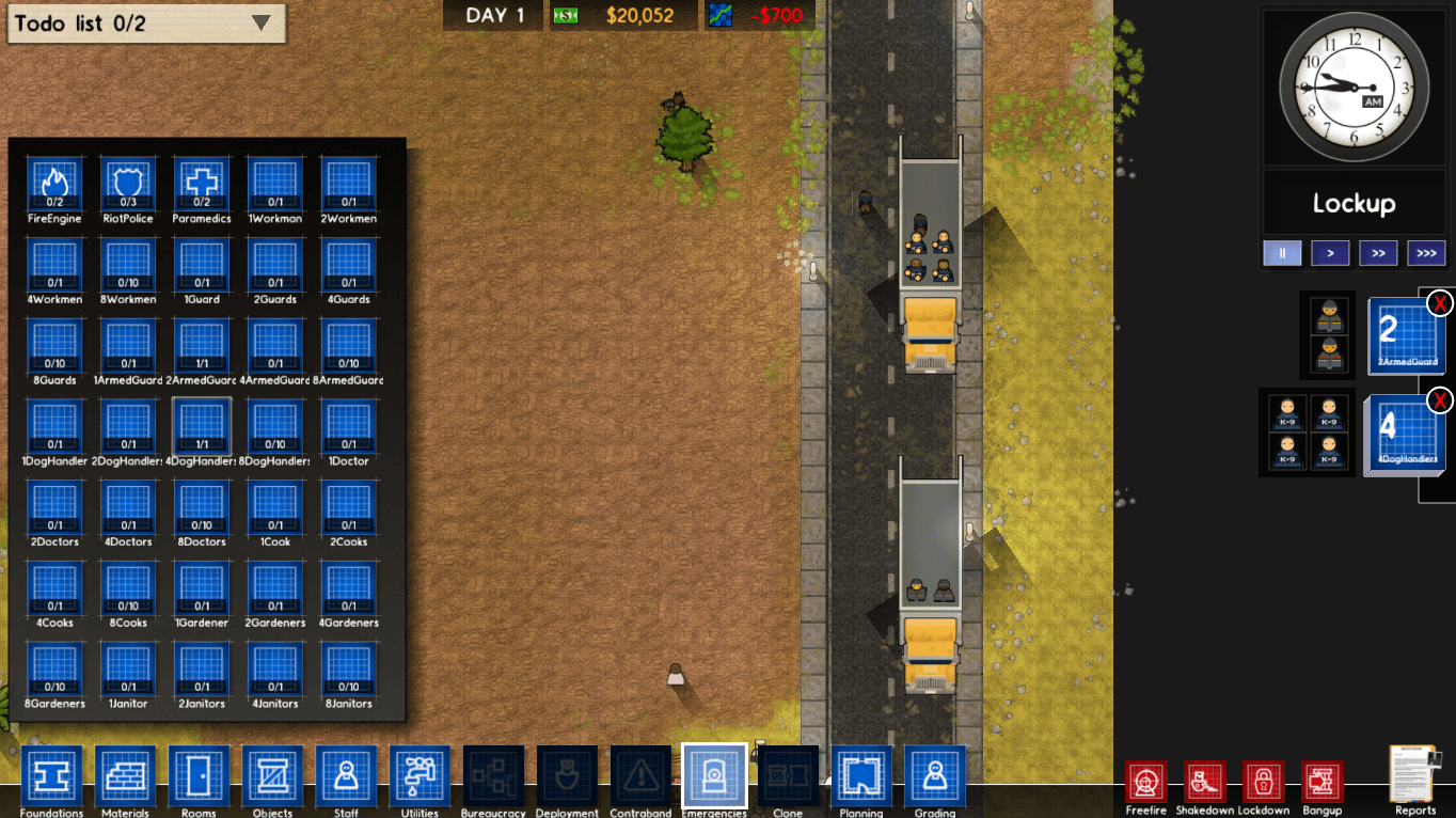 Staff deployed by truck with Armed Guards and Dog Handlers — Prison Architect Steam Workshop preview image