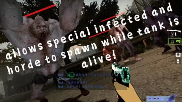 允许特感与尸潮在坦克存活时自然生成//allows special infected and horde to spawn over time while tank is alive — Left 4 Dead 2 Steam Workshop preview image
