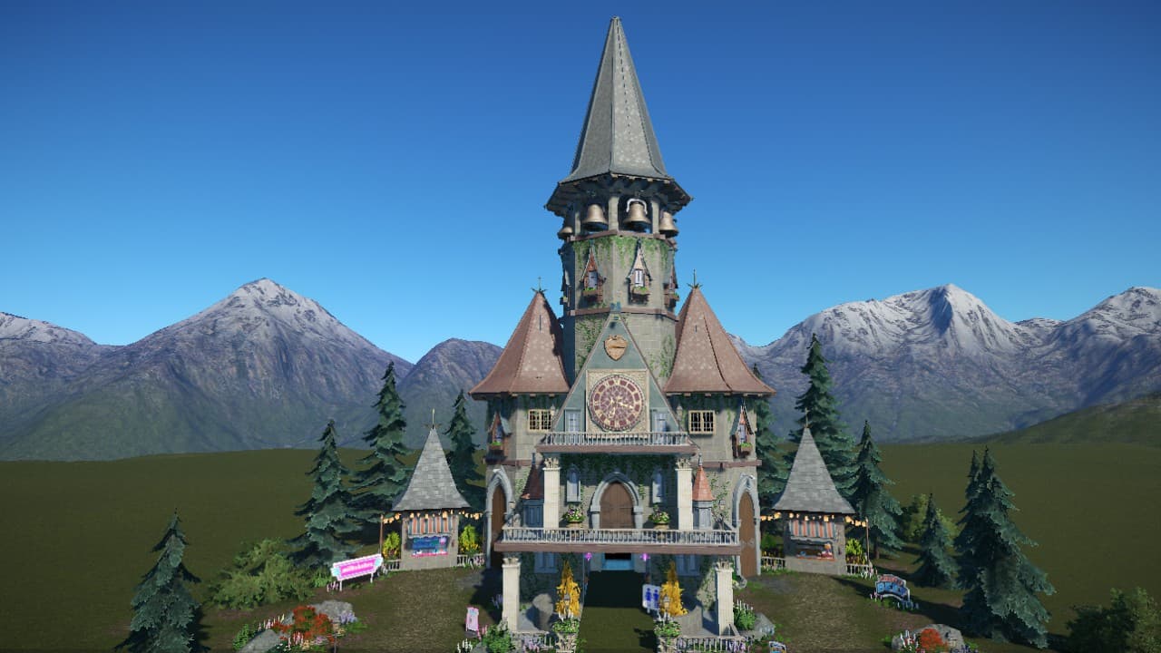 Fantasy "Castle amid the Alps" - No DLC's used - Drink Shop - Food Shop - Washrooms and First Aid. — Planet Coaster Steam Workshop preview image