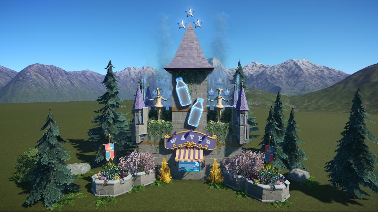 Fantasy Water Shop with Rooftop Fountains - Please don't forget to RATE this item if you like it.  Thx :) — Planet Coaster Steam Workshop preview image